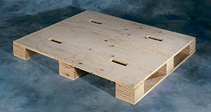 Plywood block pallet with unidirectional plywood bottom