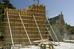Concrete wall under construction.