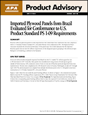 Imported Plywood Panels from Brazil Evaluated for Conformance to U.S. Product Standard PS 1-09 Requirements