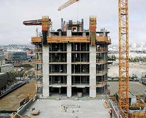 Building with concrete columns under construction. Image courtesy of Swanson Group Mfg. LLC